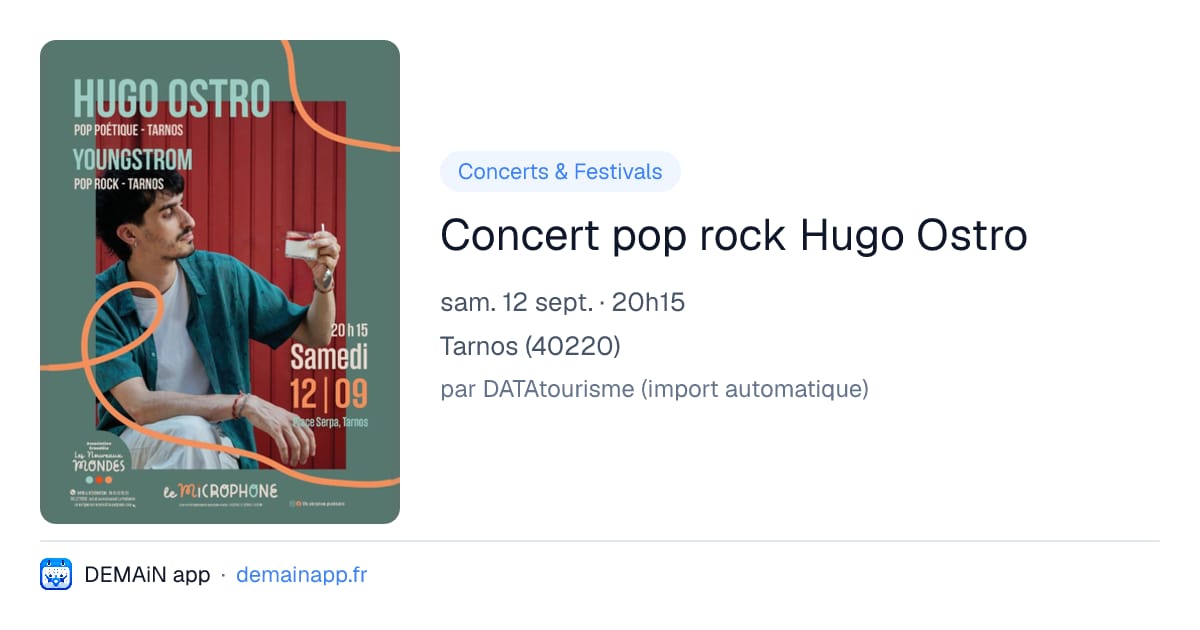 Concert pop rock Hugo Ostro — Tarnos