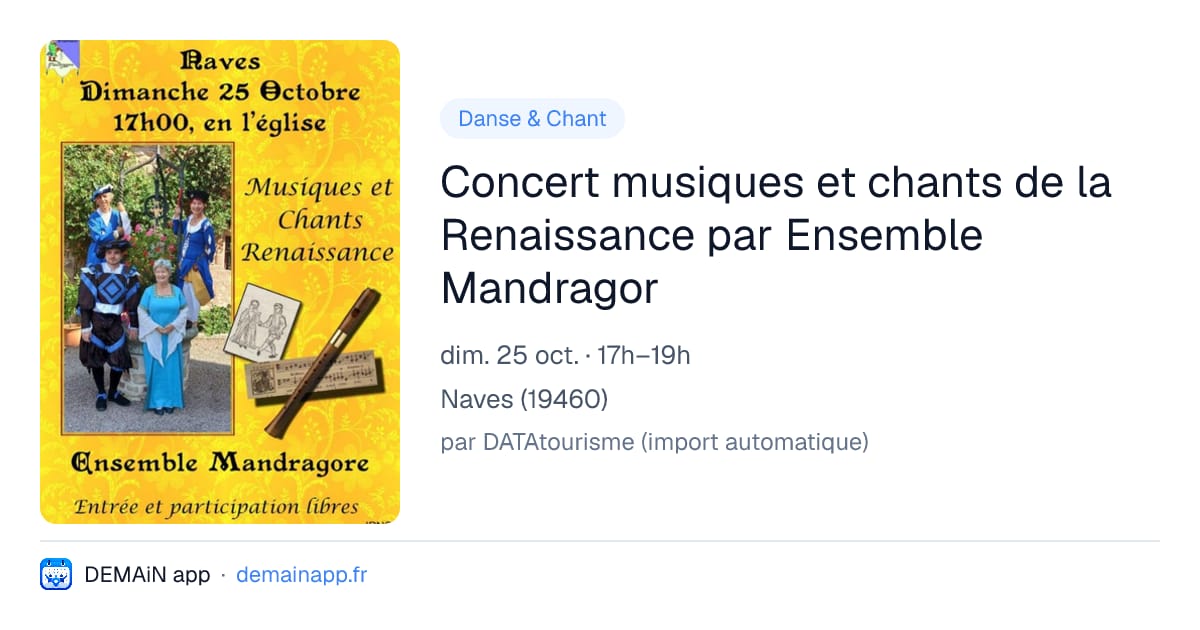 Concert musiques et chants de la Renaissance par Ensemble Mandragor — Naves