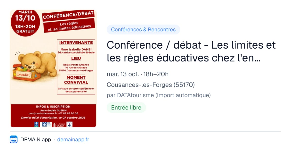 Conférence / débat - Les limites et les règles éducatives chez l'enfant — Cousances-les-Forges