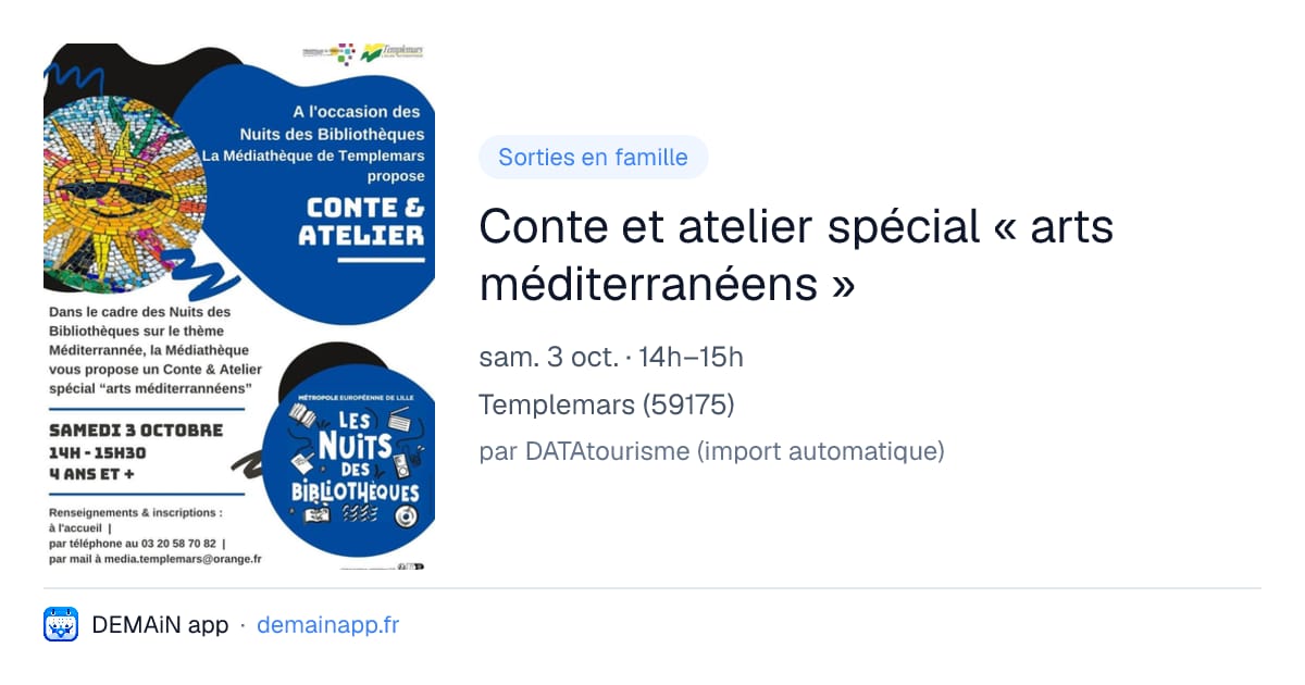 Conte et atelier spécial « arts méditerranéens » — Templemars
