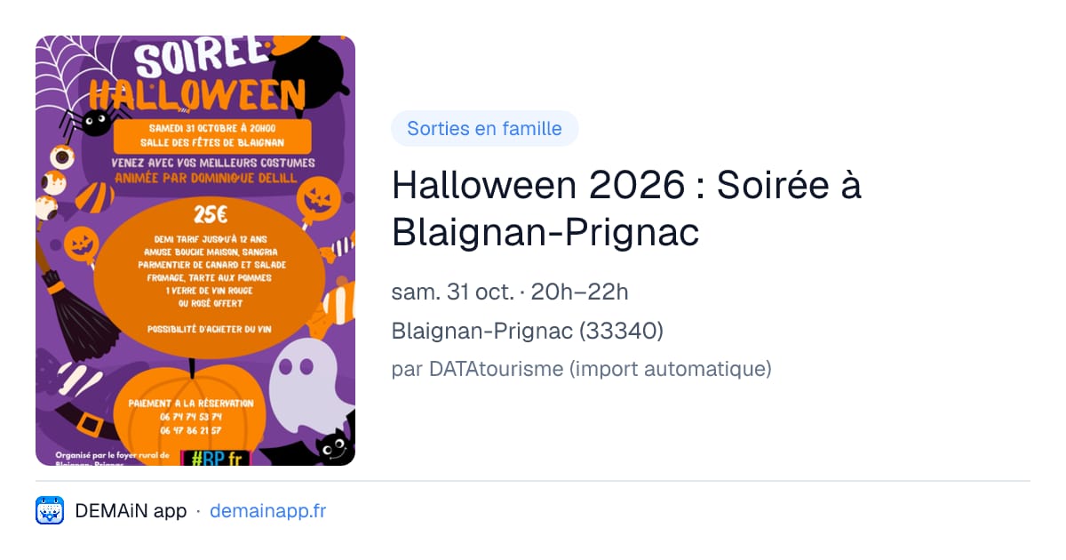 Halloween 2026 : Soirée à Blaignan-Prignac — Blaignan-Prignac