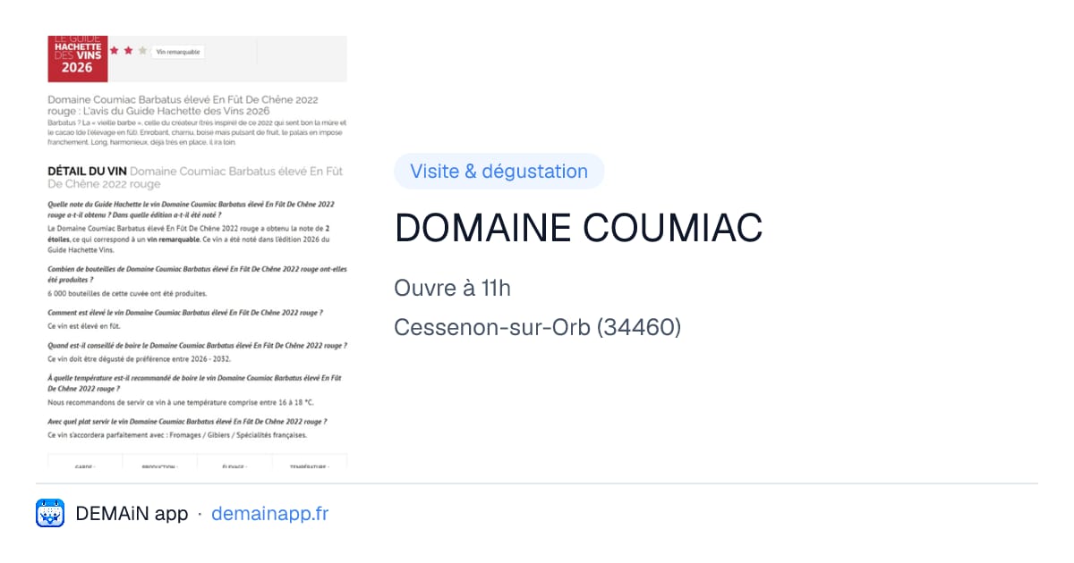 DOMAINE COUMIAC — Cessenon-sur-Orb