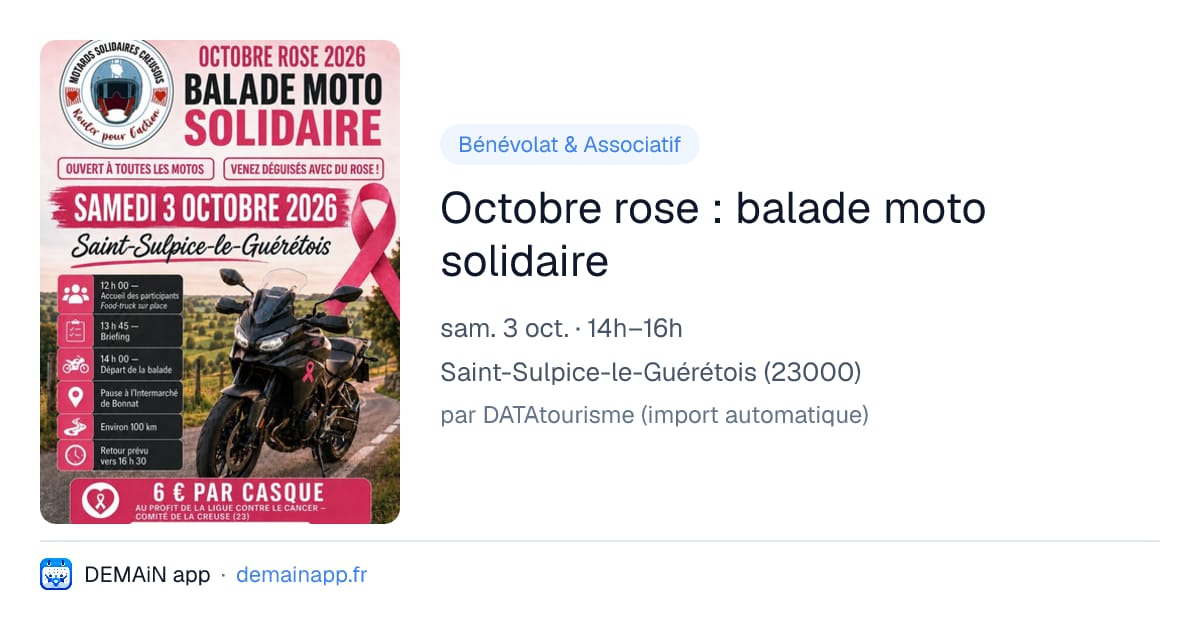 Octobre rose : balade moto solidaire — Saint-Sulpice-le-Guérétois
