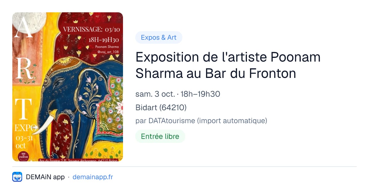 Exposition de l'artiste Poonam Sharma au Bar du Fronton — Bidart