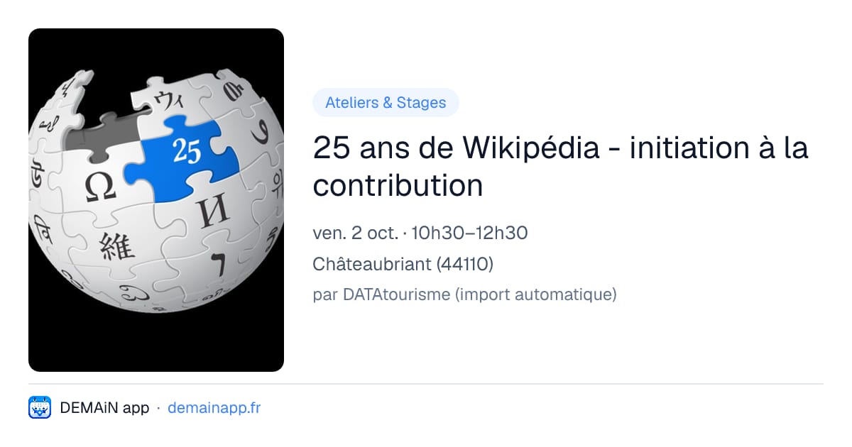 25 ans de Wikipédia - initiation à la contribution — Châteaubriant