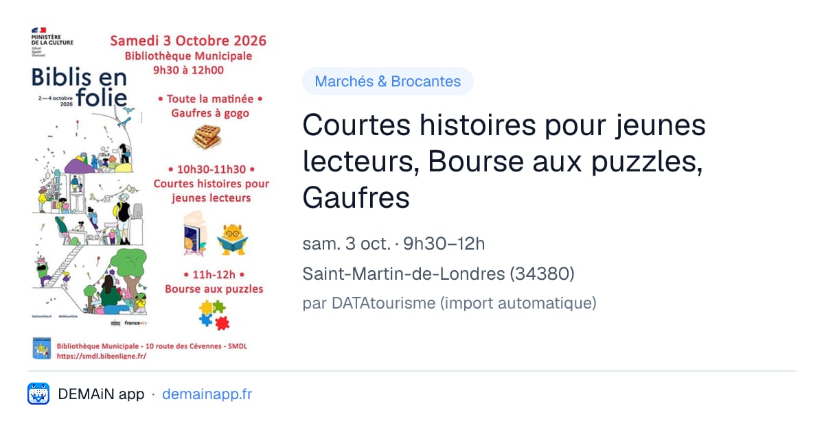 Courtes histoires pour jeunes lecteurs, Bourse aux puzzles, Gaufres — Saint-Martin-de-Londres