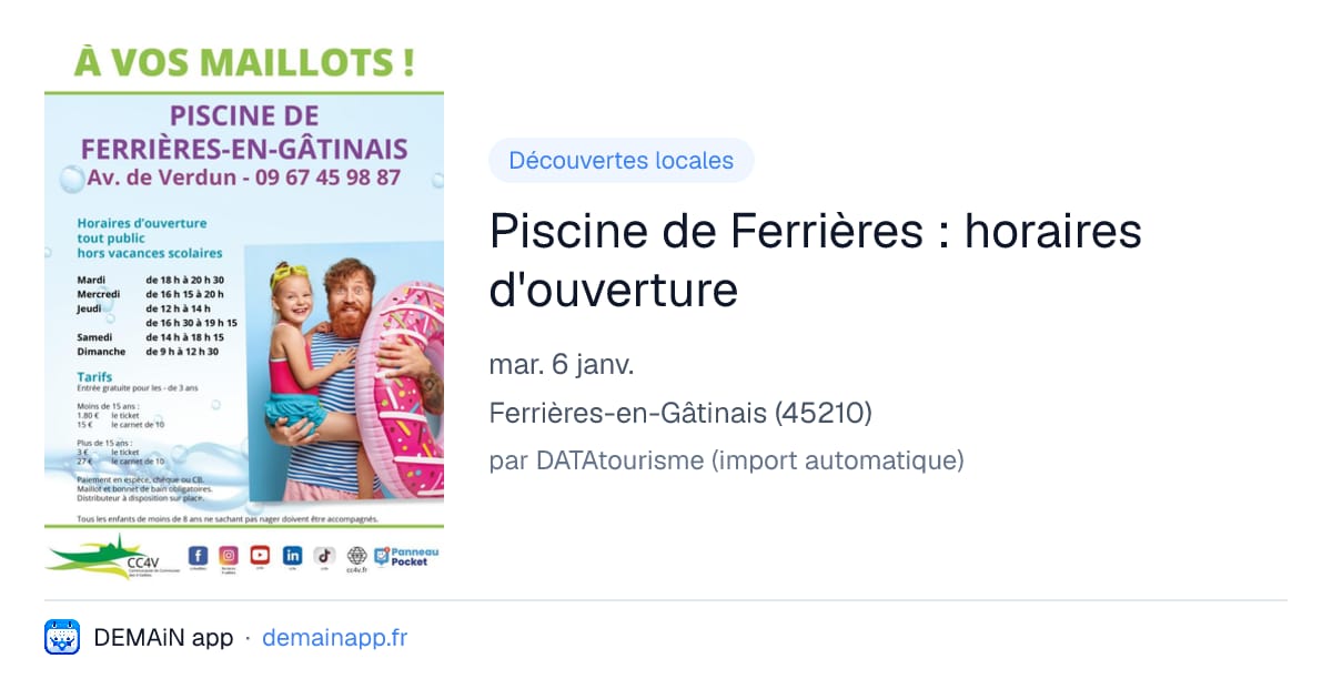 Piscine de Ferrières : horaires d'ouverture — Ferrières-en-Gâtinais