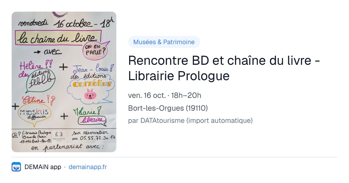 Rencontre BD et chaîne du livre - Librairie Prologue — Bort-les-Orgues