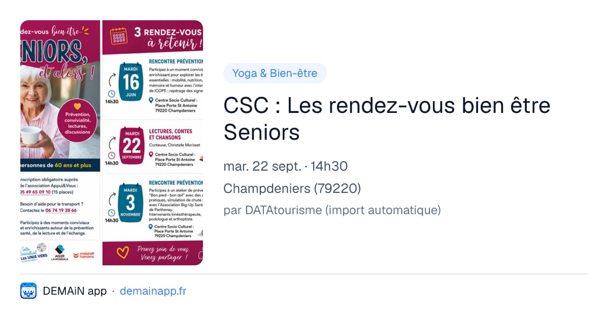 CSC : Les rendez-vous bien être Seniors — Champdeniers