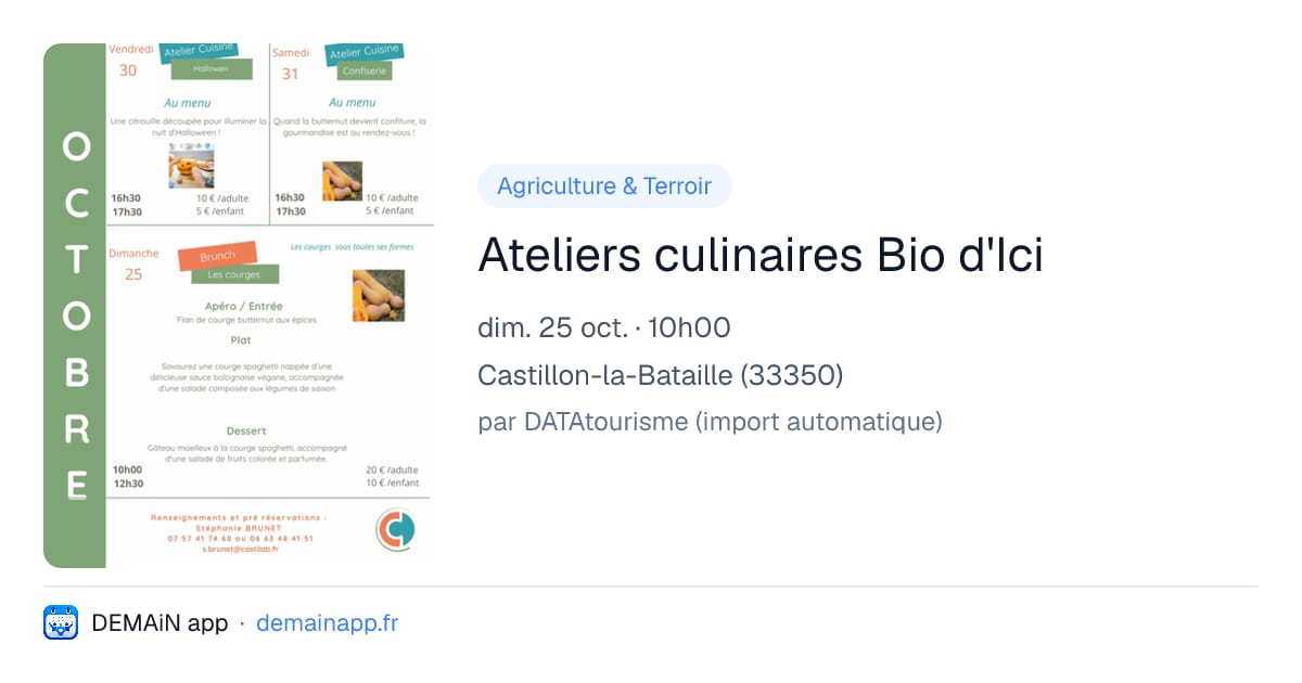 Ateliers culinaires Bio d'Ici — Castillon-la-Bataille