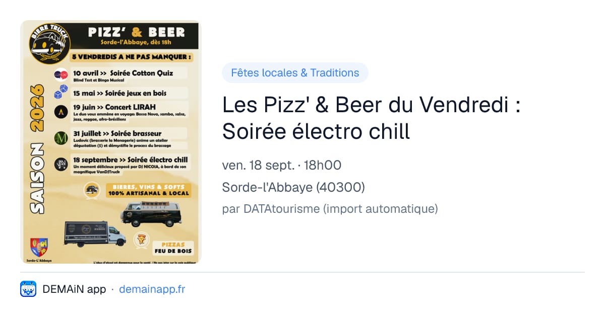 Les Pizz' & Beer du Vendredi : Soirée électro chill — Sorde-l'Abbaye
