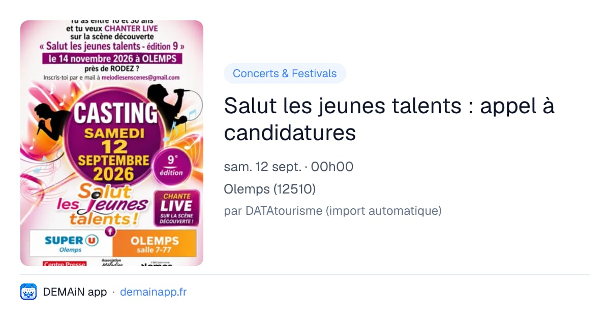 Salut les jeunes talents : appel à candidatures — Olemps