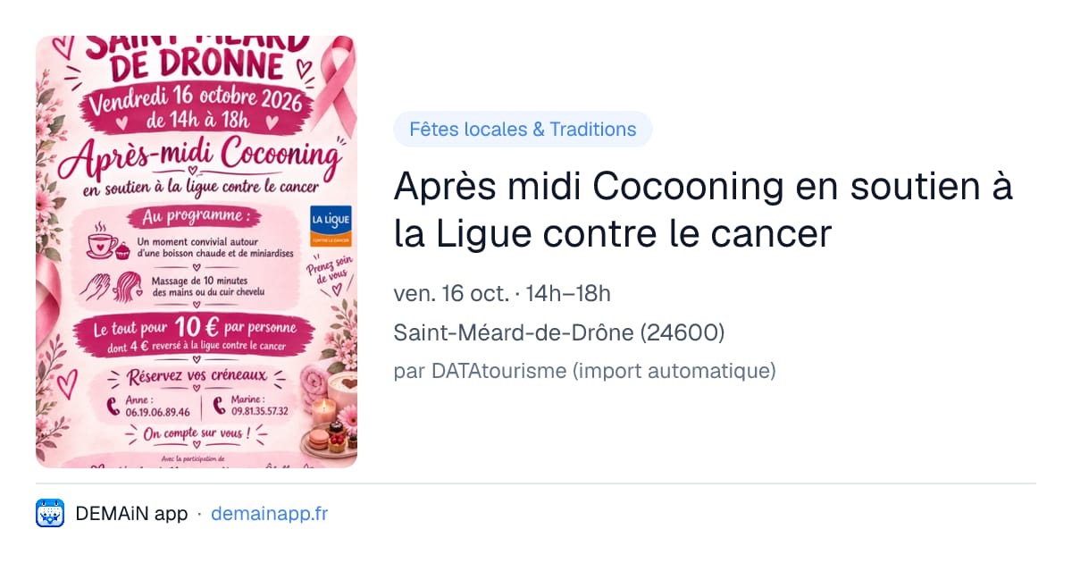 Après midi Cocooning en soutien à la Ligue contre le cancer — Saint-Méard-de-Drône