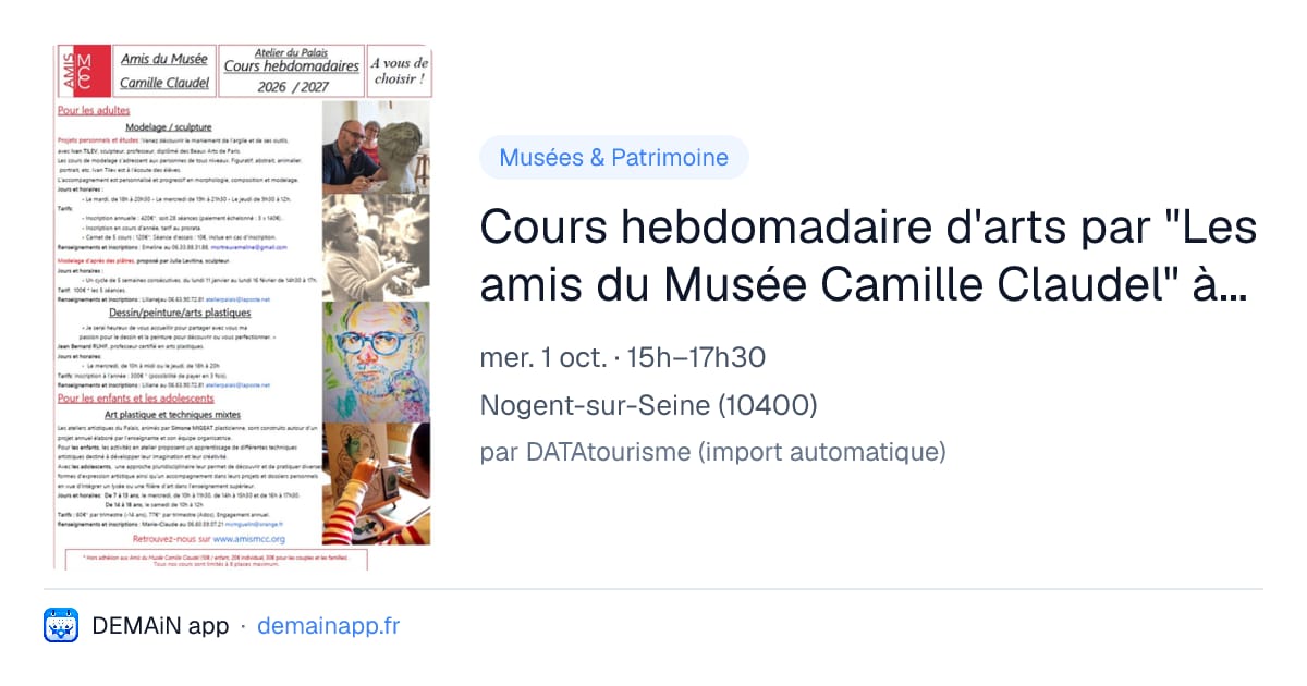 Cours hebdomadaire d'arts par "Les amis du Musée Camille Claudel" à Nogent-sur-Seine — Nogent-sur-Seine