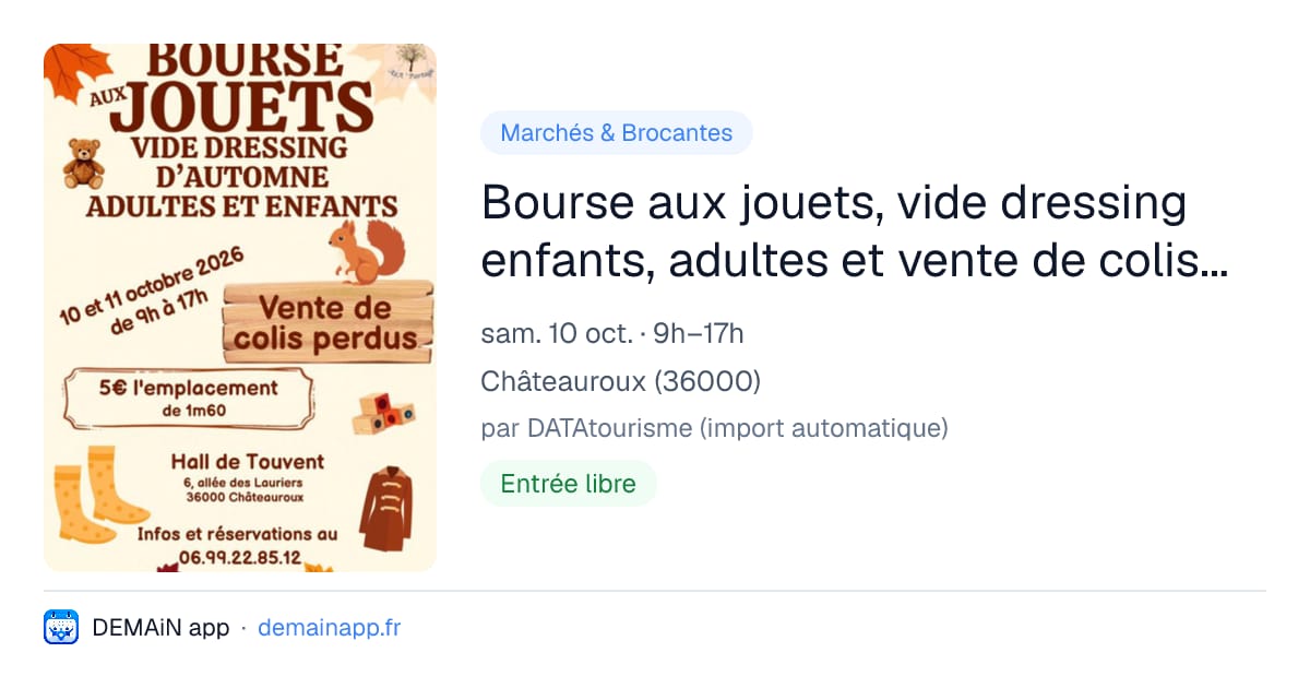 Bourse aux jouets, vide dressing enfants, adultes et vente de colis perdus — Châteauroux
