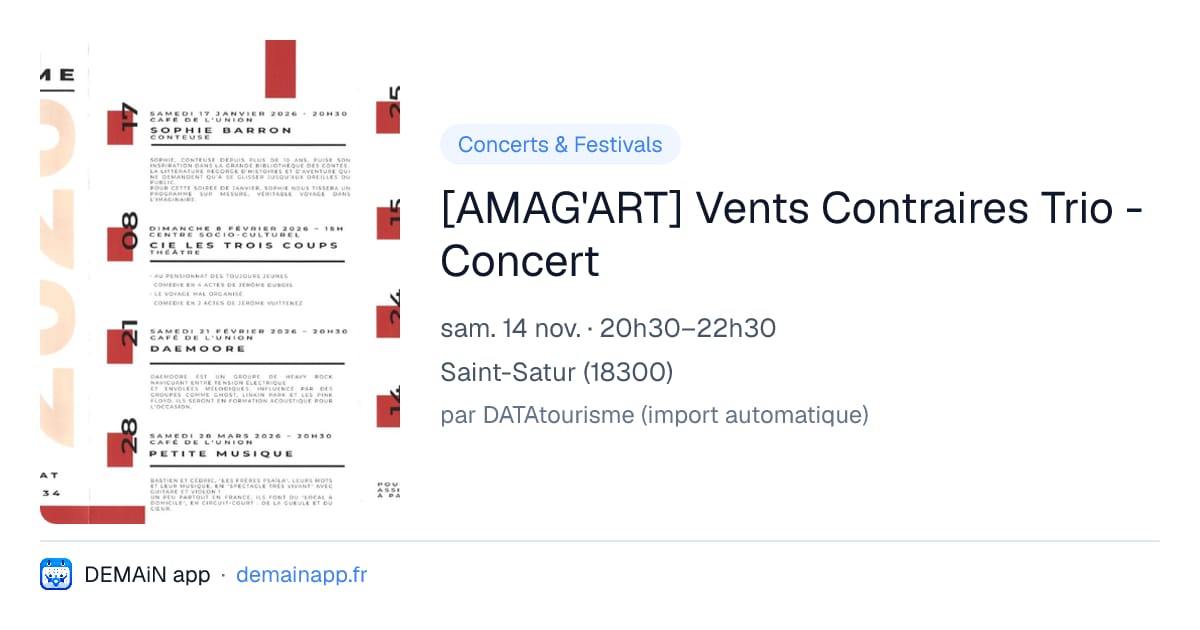 [AMAG'ART] Vents Contraires Trio - Concert — Saint-Satur