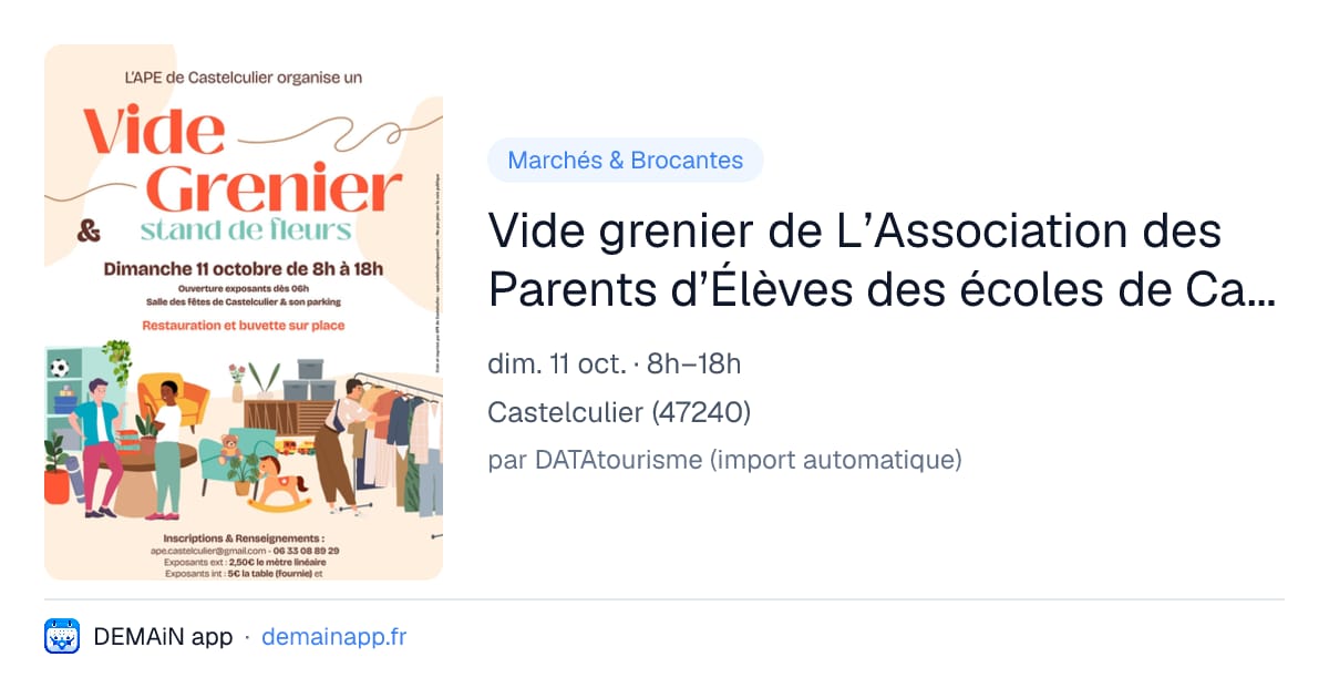 Vide grenier de L’Association des Parents d’Élèves des écoles de Castelculier — Castelculier