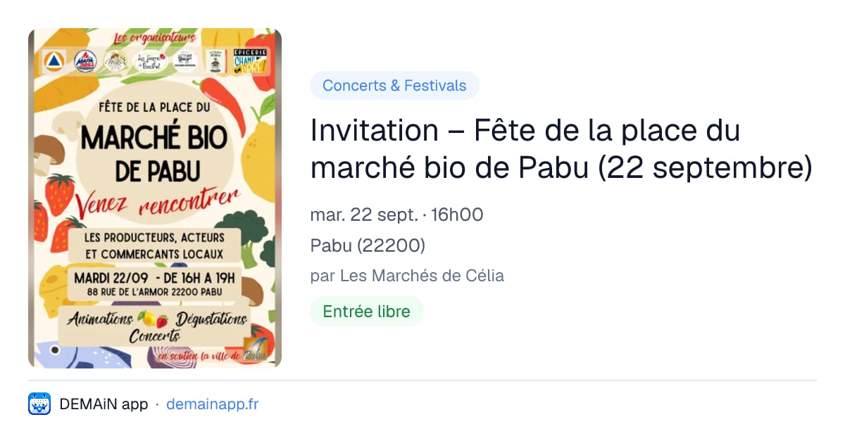 Invitation – Fête de la place du marché bio de Pabu (22 septembre) — Pabu