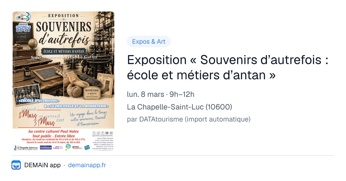 Exposition « Souvenirs d’autrefois : école et métiers d’antan » — La Chapelle-Saint-Luc
