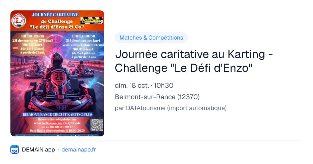 Journée caritative au Karting - Challenge "Le Défi d'Enzo" — Belmont-sur-Rance