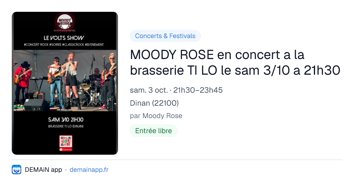 MOODY ROSE en concert a la brasserie TI LO le sam 3/10 a 21h30 — Dinan