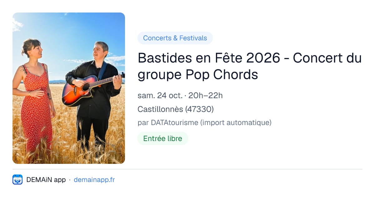 Bastides en Fête 2026 - Concert du groupe Pop Chords — Castillonnès
