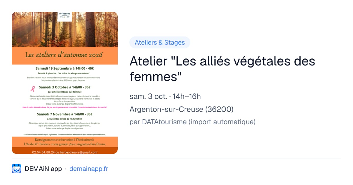 Atelier "Les alliés végétales des femmes" — Argenton-sur-Creuse