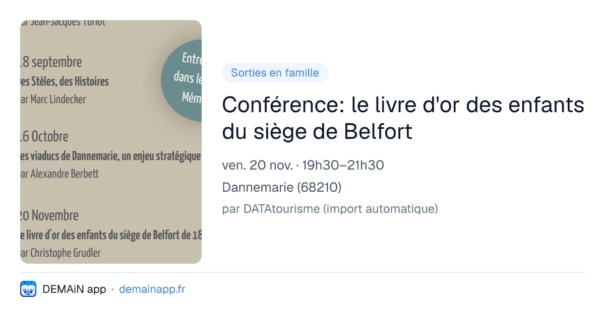 Conférence: le livre d'or des enfants du siège de Belfort — Dannemarie