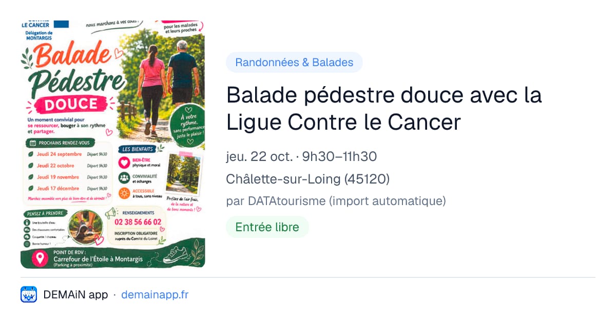Balade pédestre douce avec la Ligue Contre le Cancer — Châlette-sur-Loing