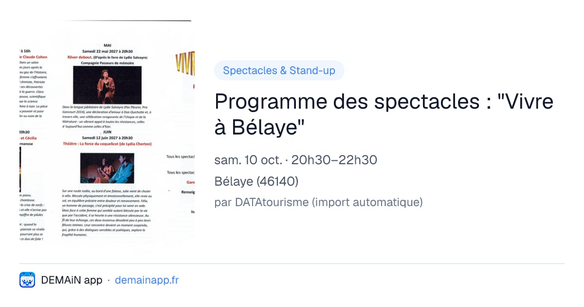 Programme des spectacles : "Vivre à Bélaye" — Bélaye