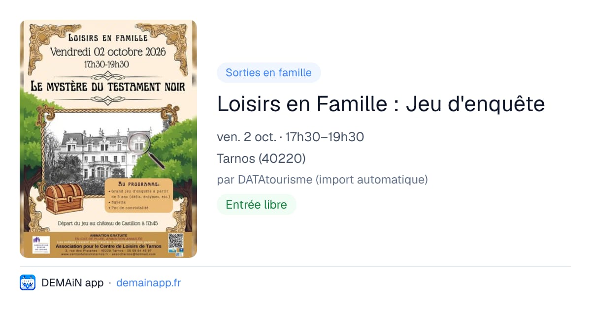 Loisirs en Famille : Jeu d'enquête — Tarnos