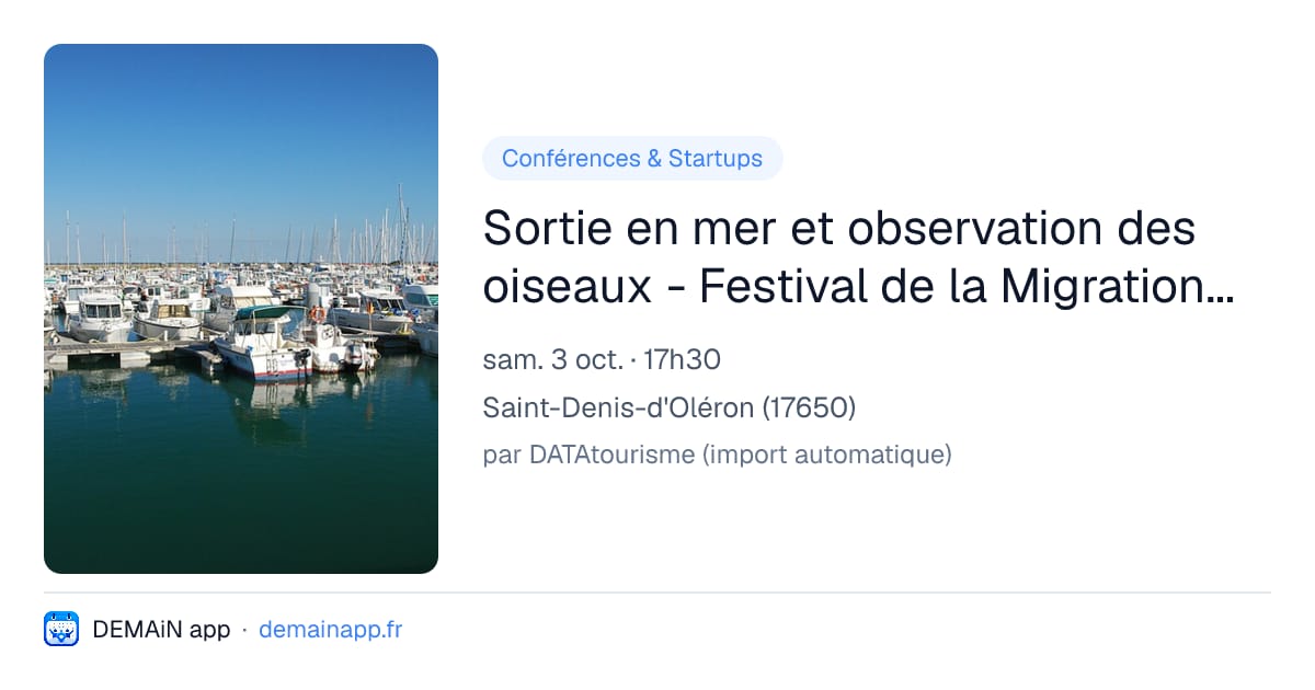 Sortie en mer et observation des oiseaux - Festival de la Migration 2026 — Saint-Denis-d'Oléron