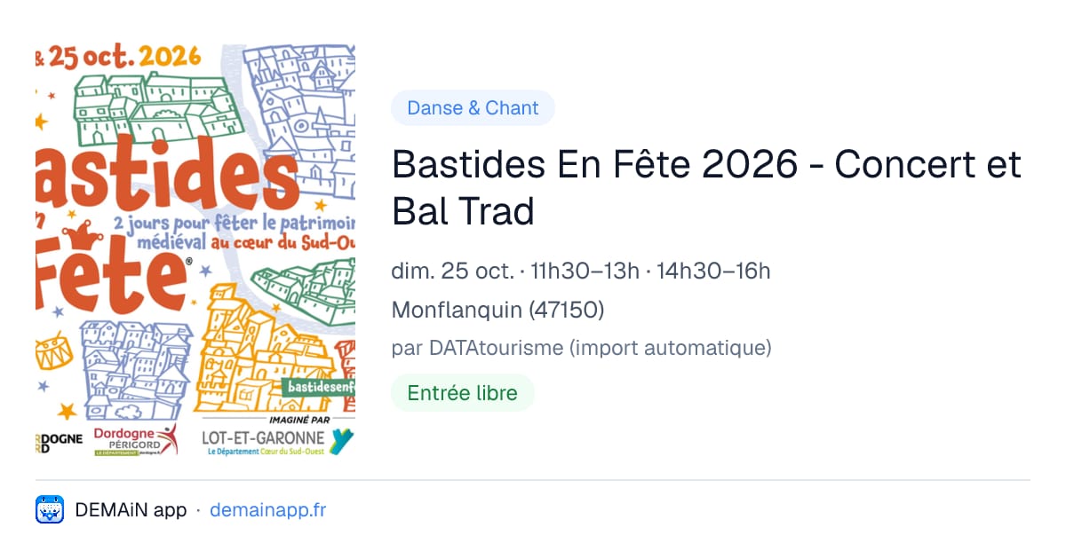 Bastides En Fête 2026 - Concert et Bal Trad — Monflanquin