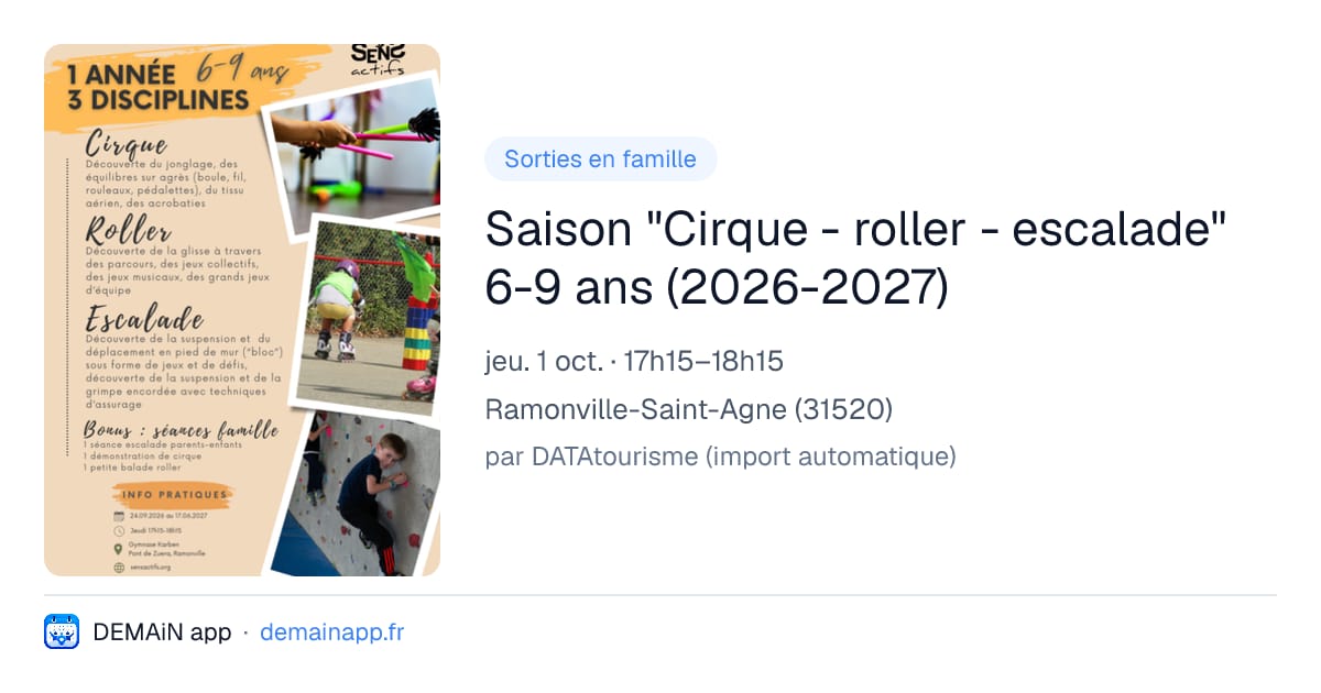 Saison "Cirque - roller - escalade" 6-9 ans (2026-2027) — Ramonville-Saint-Agne