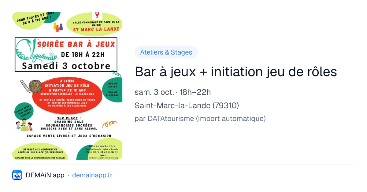 Bar à jeux + initiation jeu de rôles — Saint-Marc-la-Lande