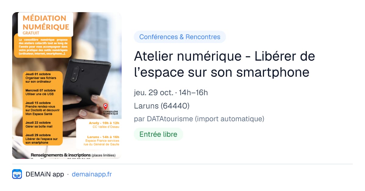 Atelier numérique - Libérer de l’espace sur son smartphone — Laruns