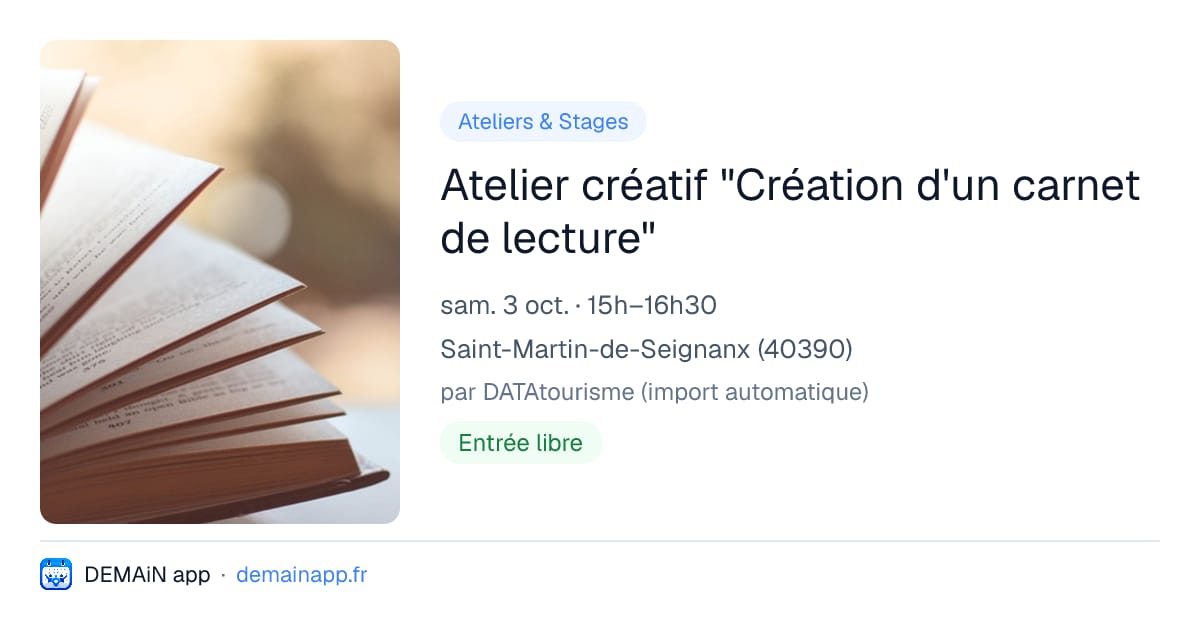 Atelier créatif "Création d'un carnet de lecture" — Saint-Martin-de-Seignanx