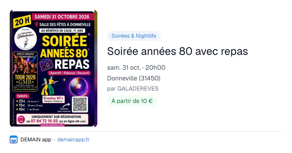 Soirée années 80 avec repas — Donneville