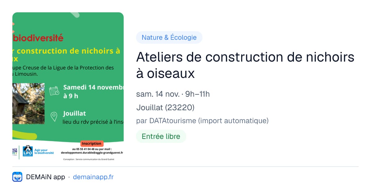 Ateliers de construction de nichoirs à oiseaux — Jouillat