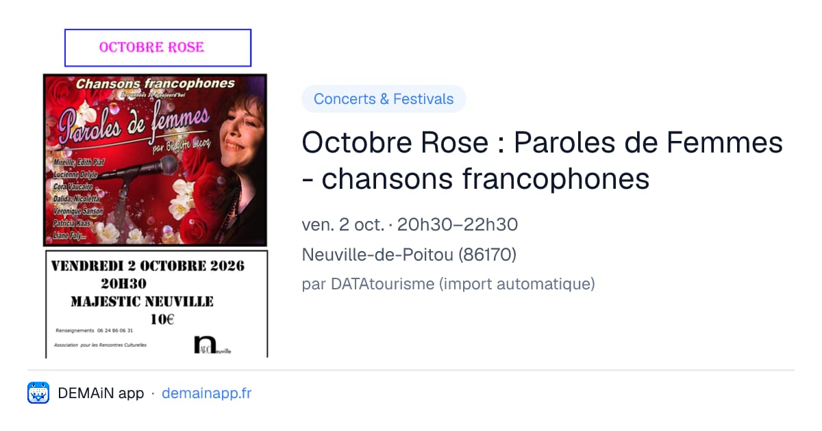 Octobre Rose : Paroles de Femmes - chansons francophones — Neuville-de-Poitou