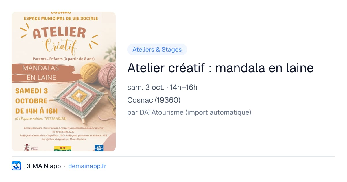Atelier créatif : mandala en laine — Cosnac