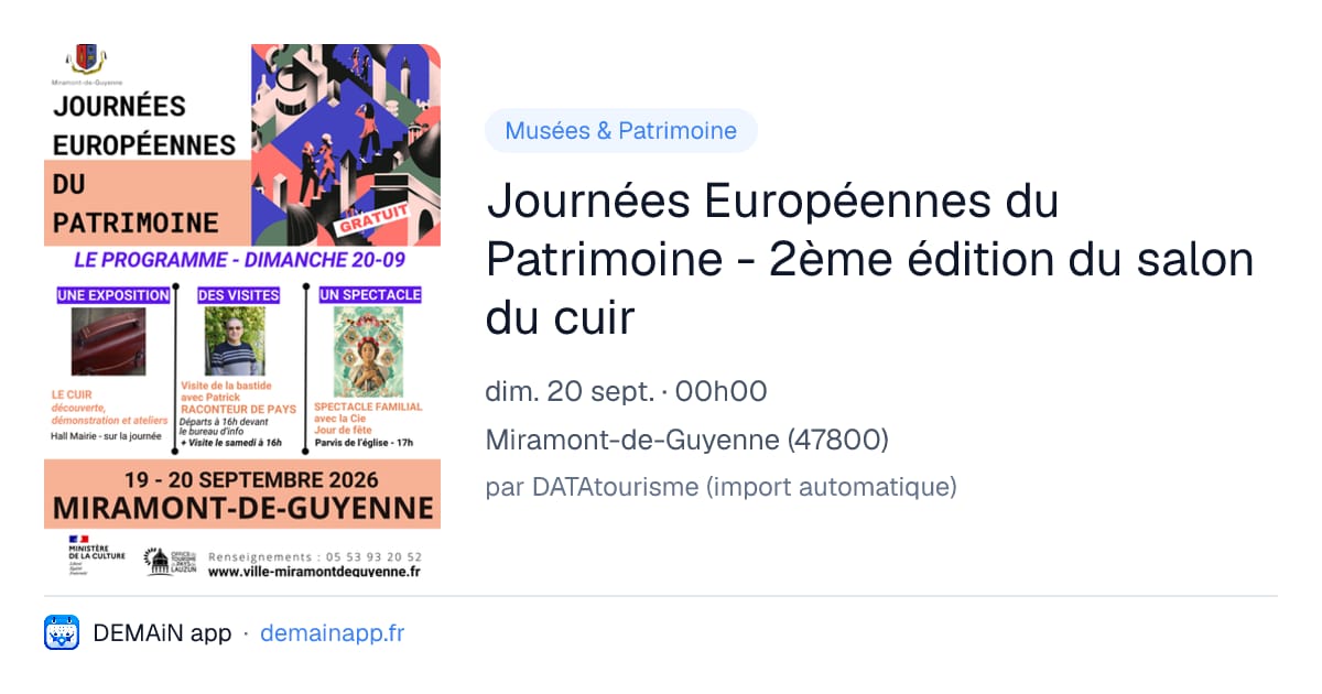 Journées Européennes du Patrimoine - 2ème édition du salon du cuir — Miramont-de-Guyenne