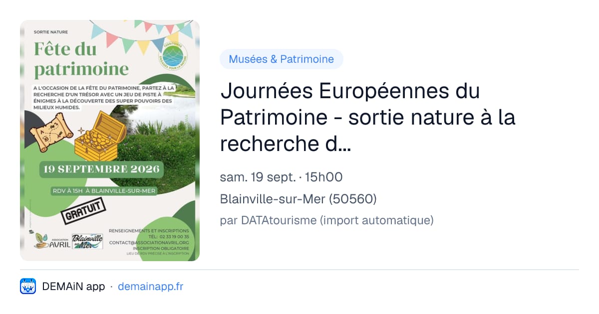 Journées Européennes du Patrimoine - sortie nature à la recherche d’un trésor dans les milieux humides — Blainville-sur-Mer
