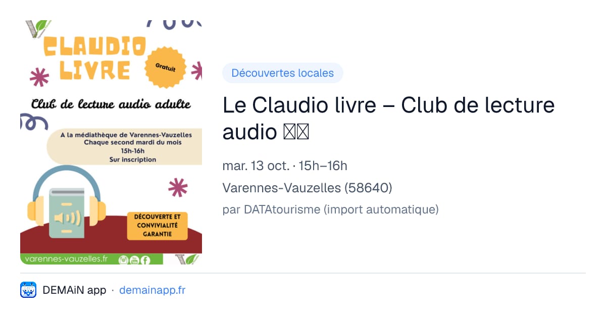 Le Claudio livre – Club de lecture audio 📚🎧 — Varennes-Vauzelles