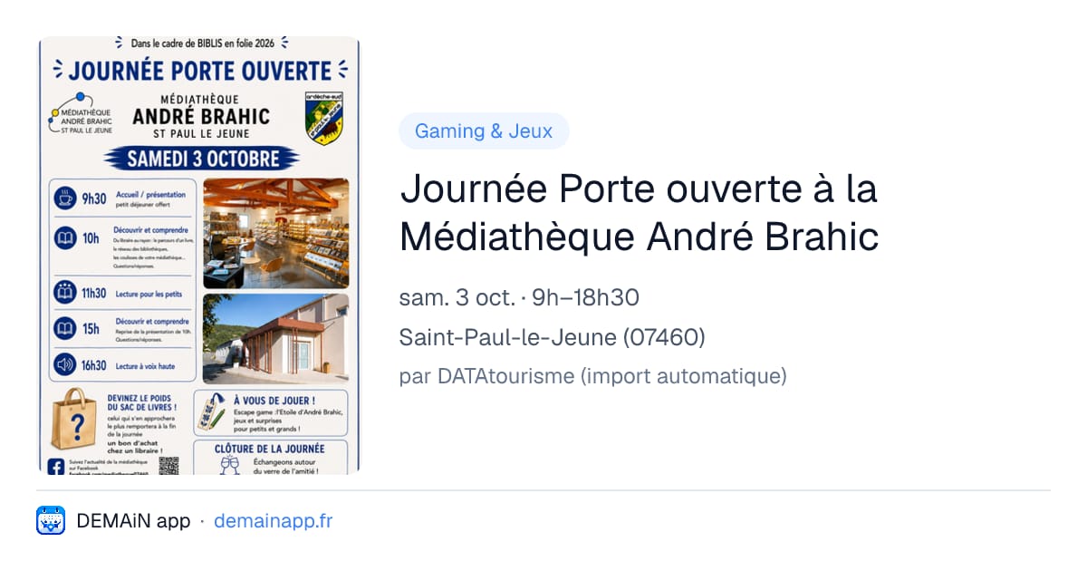 Journée Porte ouverte à la Médiathèque André Brahic — Saint-Paul-le-Jeune