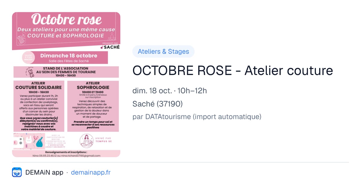 OCTOBRE ROSE - Atelier couture — Saché