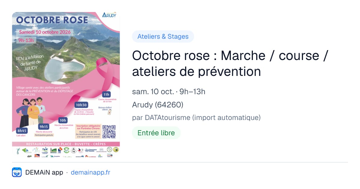 Octobre rose : Marche / course / ateliers de prévention — Arudy