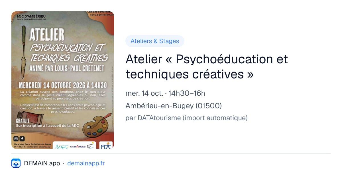Atelier « Psychoéducation et techniques créatives » — Ambérieu-en-Bugey