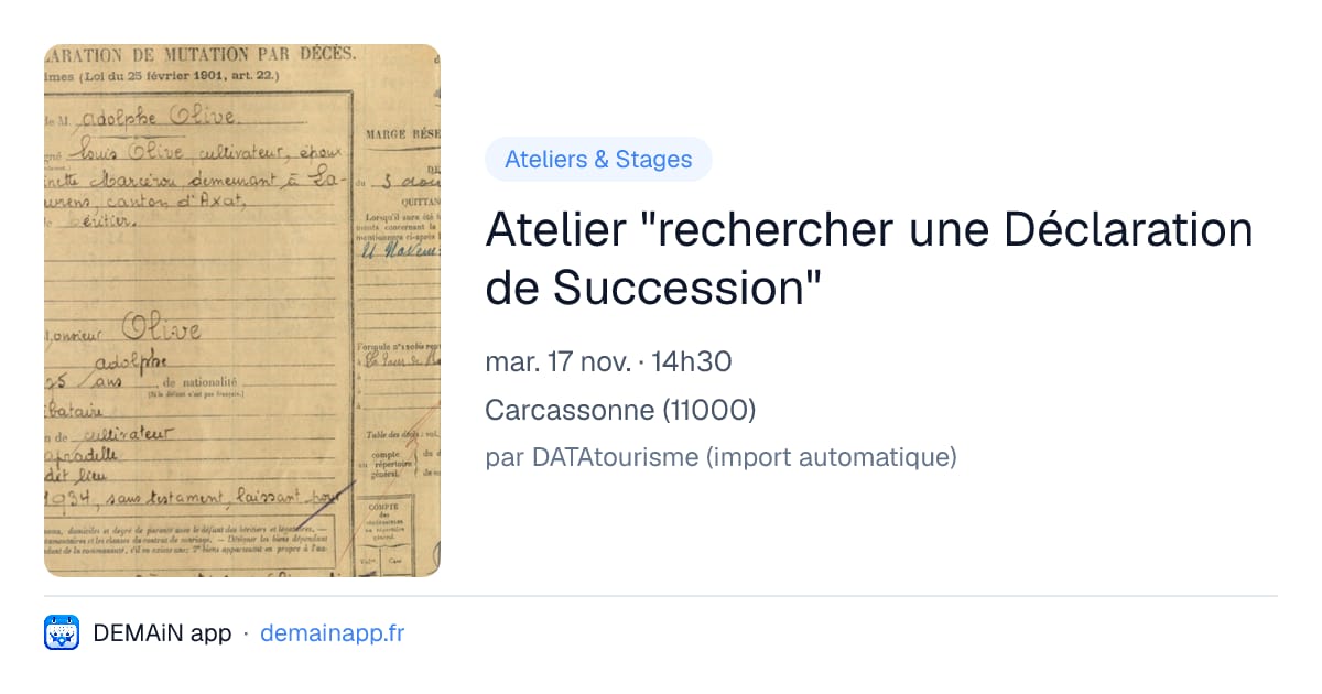 Atelier "rechercher une Déclaration de Succession" — Carcassonne
