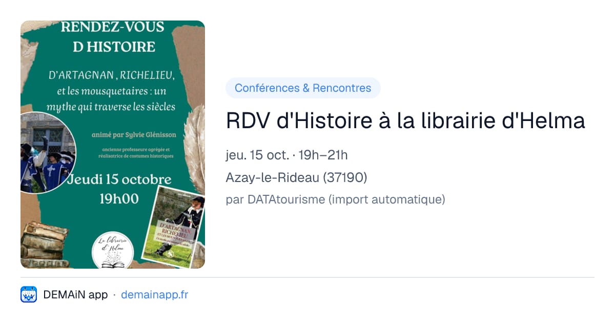 RDV d'Histoire à la librairie d'Helma — Azay-le-Rideau